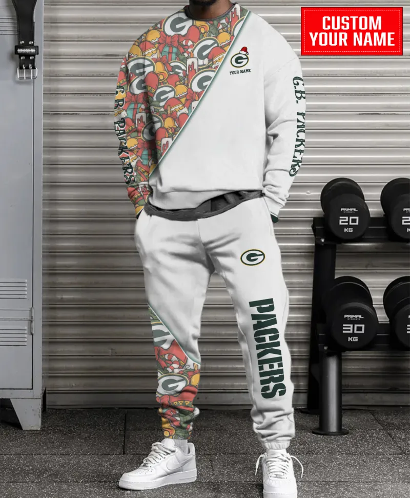 Green Bay Packers Personalized NFL Christmas Pattern Unisex Combo Sweater And Sweatpants - White CHS1074