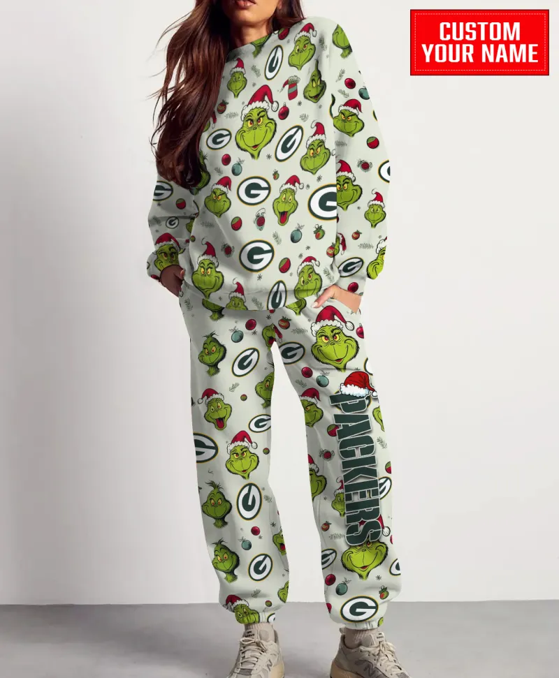 Green Bay Packers Personalized NFL Grinch Pattern Sweater And Sweatpants  CHS1118