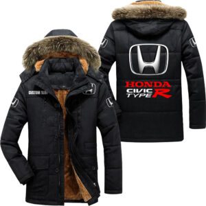 Honda Civic type R Hooded Fleece Parka Jacket Fleece Coat Winter Customize Name PJF1352