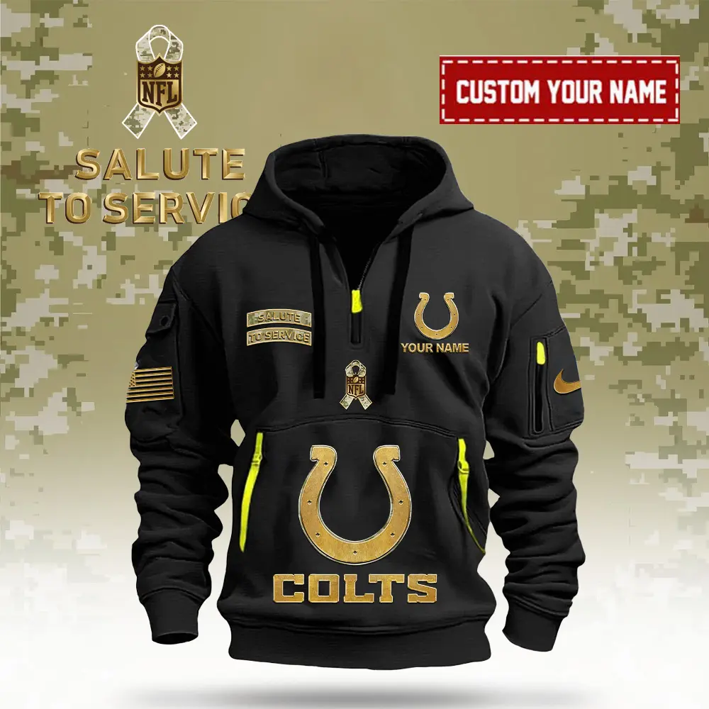 Indianapolis Colts NFL Veterans Day Salute To Service Custom Name Quarter Zip Hoodie