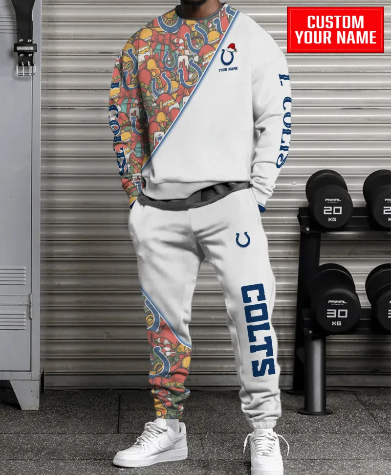 Indianapolis Colts Personalized NFL Christmas Pattern Unisex Combo Sweater And Sweatpants - White CHS1080