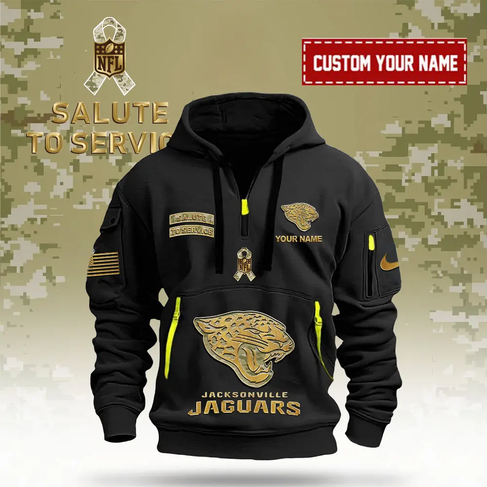 Jacksonville Jaguars NFL Veterans Day Salute To Service Custom Name Quarter Zip Hoodie