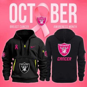 Las Vegas Raiders NFL October Breast Cancer Awareness Month Quarter Zip Hoodie