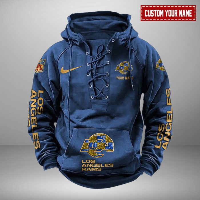 Los Angeles Rams NFL Personalized Swoosh Hooded Lace Up Hoodie Vintage Retro Hoodie