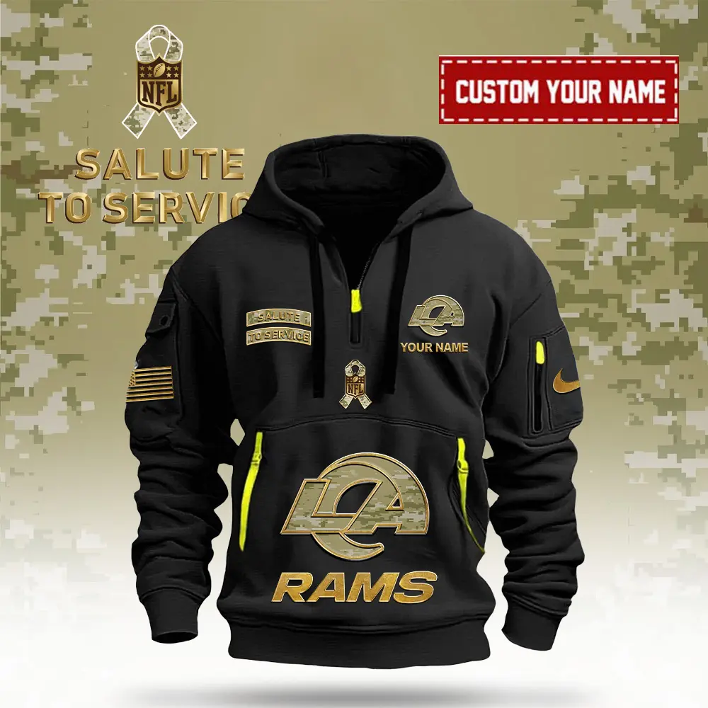 Los Angeles Rams NFL Veterans Day Salute To Service Custom Name Quarter Zip Hoodie