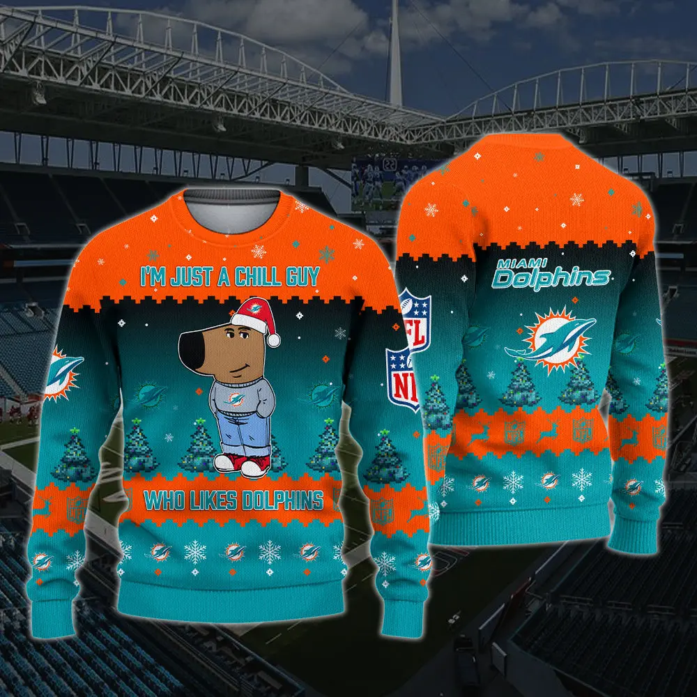 Miami Dolphins NFL I'm Just A Chill Guy Funny Ugly Sweater