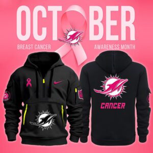 Miami Dolphins NFL October Breast Cancer Awareness Month Quarter Zip Hoodie