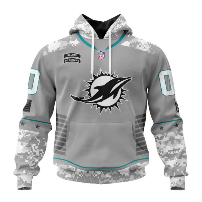 Miami Dolphins NFL Specialized Design Camo 2024 Salute To Service Club Personalized Letters Number Unisex Hoodie WUH2018