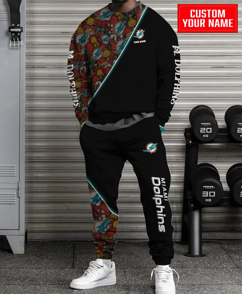 Miami Dolphins Personalized NFL Christmas Pattern Unisex Combo Sweater And Sweatpants - Black CHS1051