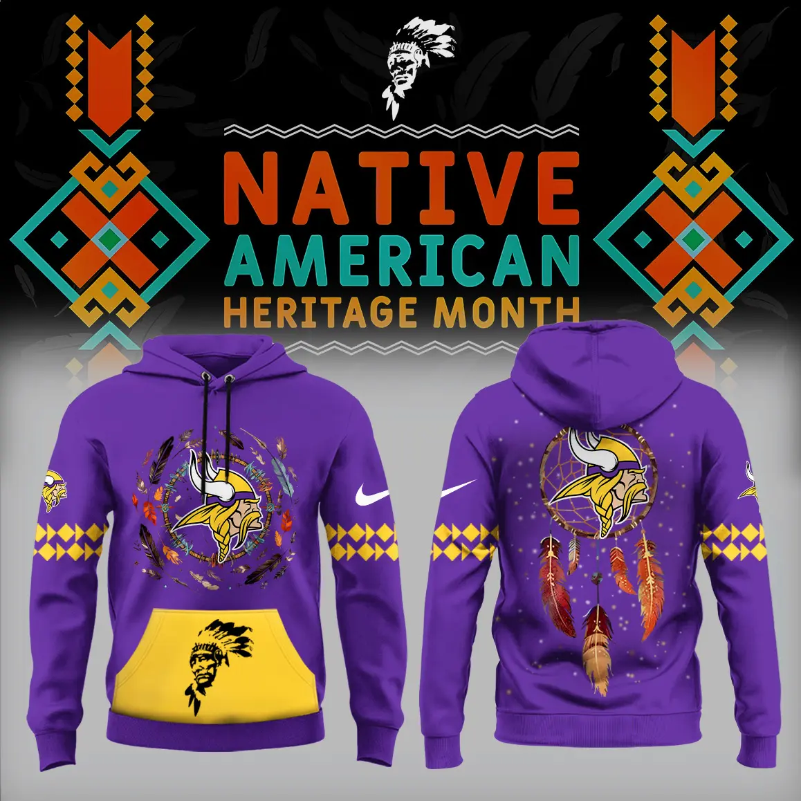 Minnesota Vikings NFL Native American Heritage Month Unisex Hoodie