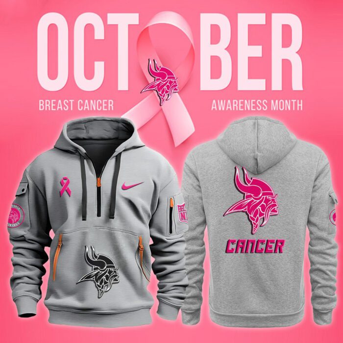 Minnesota Vikings NFL October Breast Cancer Awareness Month Quarter Zip Hoodie