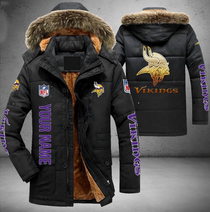 Minnesota Vikings NFL Personalized Golden Logo Parka Jacket Fleece Coat Winter