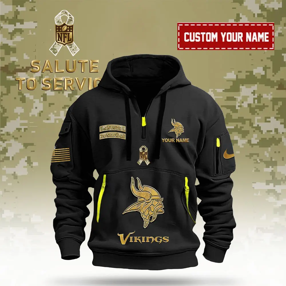 Minnesota Vikings NFL Veterans Day Salute To Service Custom Name Quarter Zip Hoodie