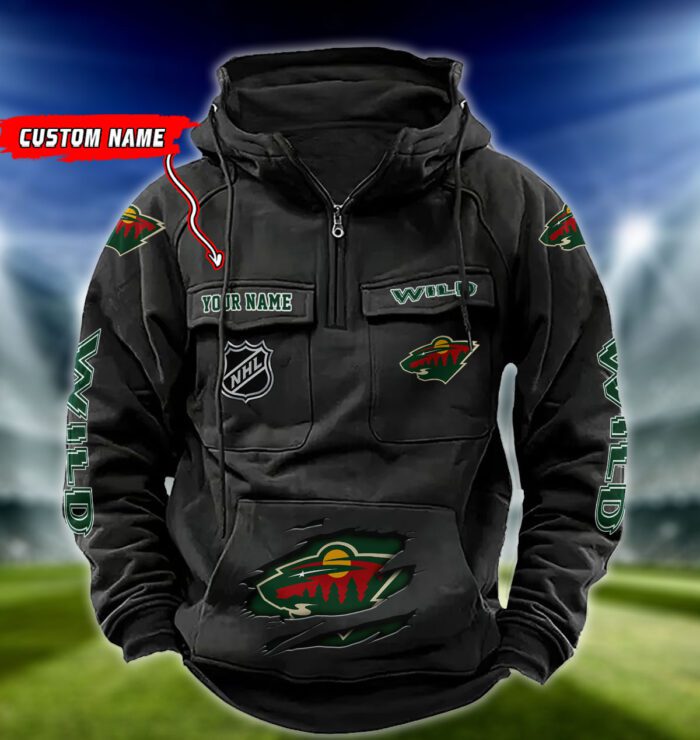 Minnesota Wild NHL Hockey Vintage Quarter Zip Hoodie Retro Hoodie Custom Name WRH1014