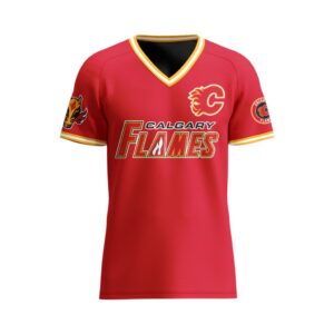 NHL Calgary Flames Special V-neck Mesh Raglan Short Sleeve Design