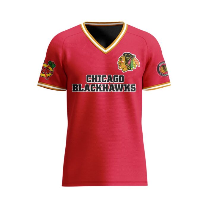 NHL Chicago Blackhawks Special V-neck Mesh Raglan Short Sleeve Design