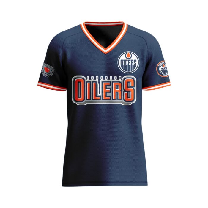 NHL Edmonton Oilers Special V-neck Mesh Raglan Short Sleeve Design