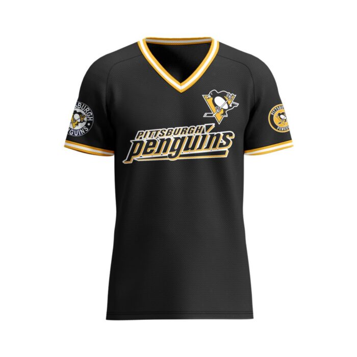 NHL Pittsburgh Penguins Special V-neck Mesh Raglan Short Sleeve Design