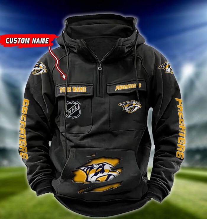 Nashville Predators NHL Hockey Vintage Quarter Zip Hoodie Retro Hoodie Custom Name WRH1015