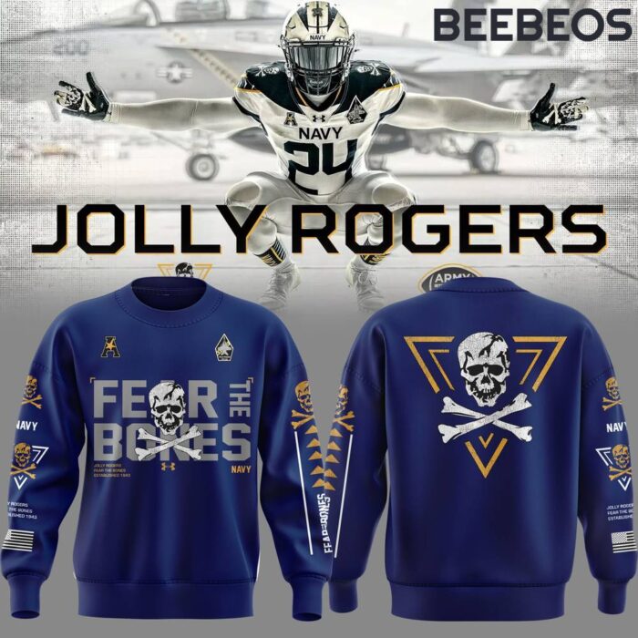 Navy Midshipmen Fear The Bones Honoring Jolly Rogers Blue Sweatshirt BBS1010