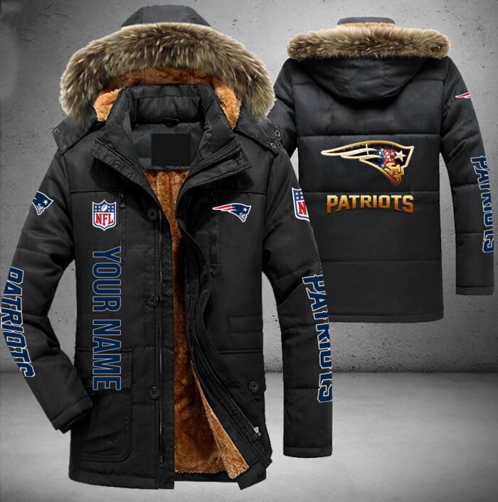 New England Patriots NFL Personalized Golden Logo Parka Jacket Fleece Coat Winter