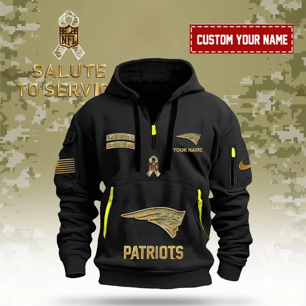 New England Patriots NFL Veterans Day Salute To Service Custom Name Quarter Zip Hoodie