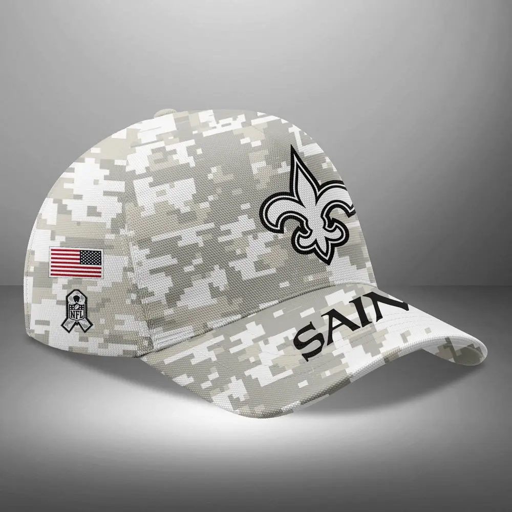 New Orleans Saints NFL Arctic Camo 2024 Salute to Service Custom Name And Year Classic Cap WCC1022