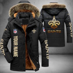 New Orleans Saints NFL Personalized Golden Logo Parka Jacket Fleece Coat Winter