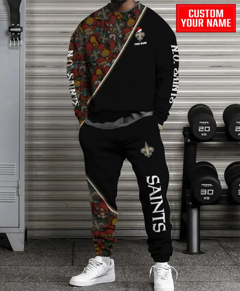 New Orleans Saints Personalized NFL Christmas Pattern Unisex Combo Sweater And Sweatpants - Black CHS1053