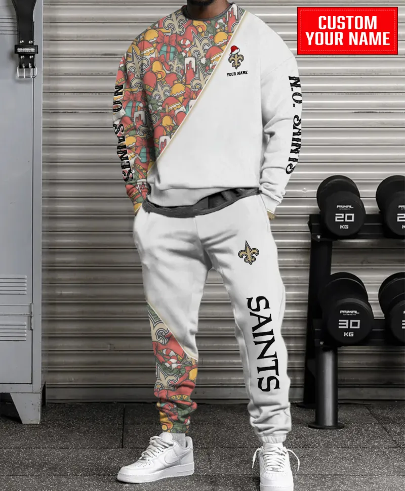 New Orleans Saints Personalized NFL Christmas Pattern Unisex Combo Sweater And Sweatpants - White CHS1085