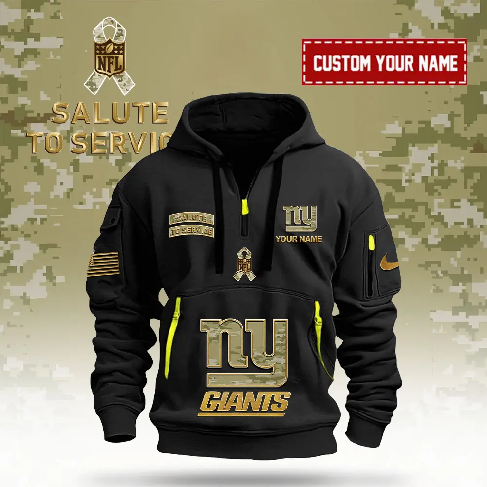 New York Giants NFL Veterans Day Salute To Service Custom Name Quarter Zip Hoodie