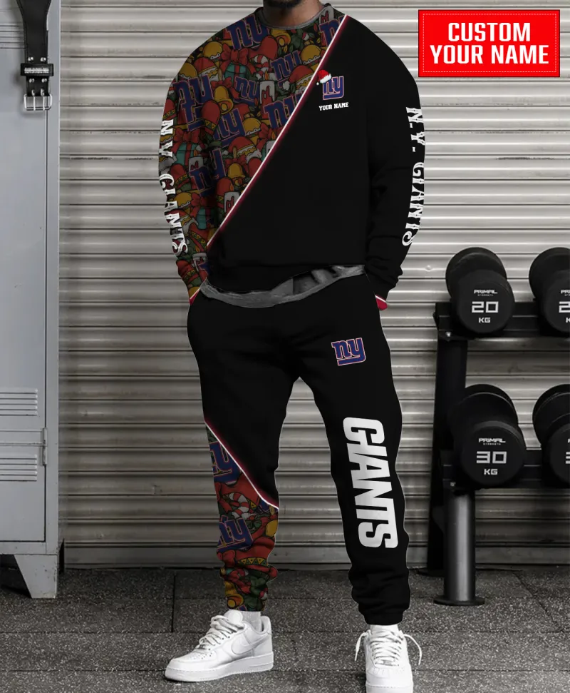 New York Giants Personalized NFL Christmas Pattern Unisex Combo Sweater And Sweatpants - Black CHS1055