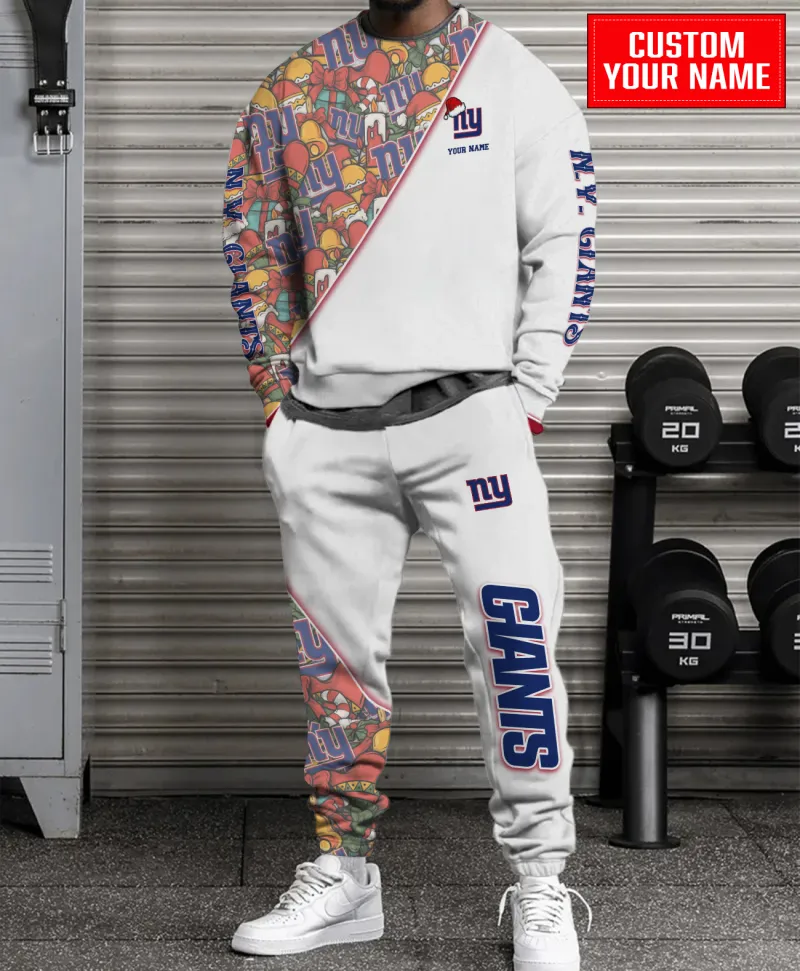 New York Giants Personalized NFL Christmas Pattern Unisex Combo Sweater And Sweatpants - White CHS1087