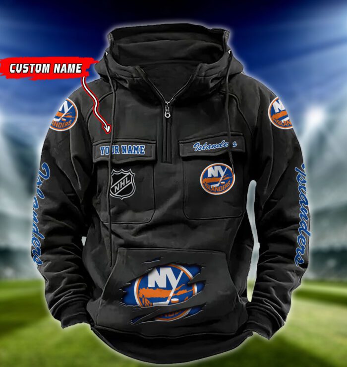 New York Islanders NHL Hockey Vintage Quarter Zip Hoodie Retro Hoodie Custom Name WRH1021