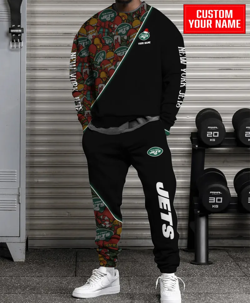 New York Jets Personalized NFL Christmas Pattern Unisex Combo Sweater And Sweatpants - Black CHS1056