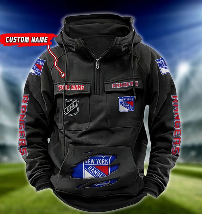 New York Rangers NHL Hockey Vintage Quarter Zip Hoodie Retro Hoodie Custom Name WRH1018