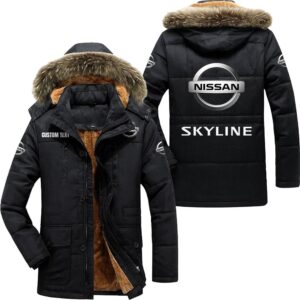 Nissan skyline Hooded Fleece Parka Jacket Fleece Coat Winter Customize Name PJF1348