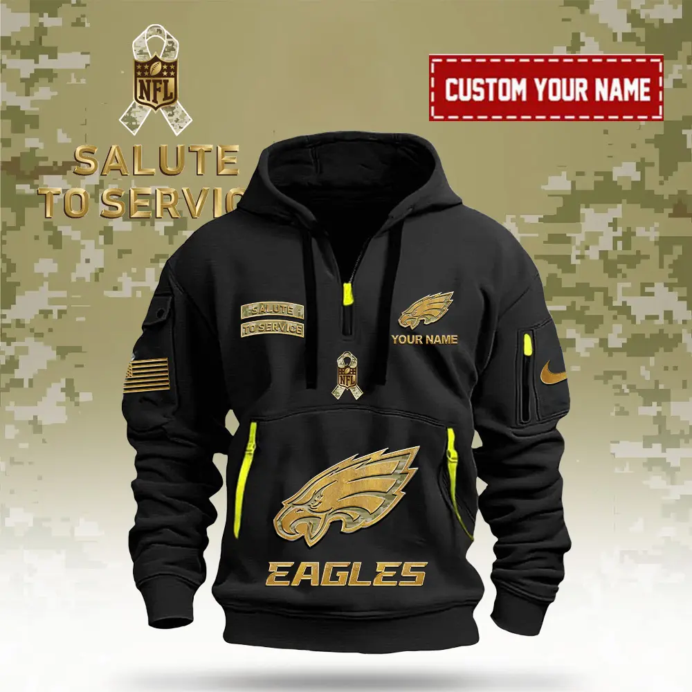 Philadelphia Eagles NFL Veterans Day Salute To Service Custom Name Quarter Zip Hoodie