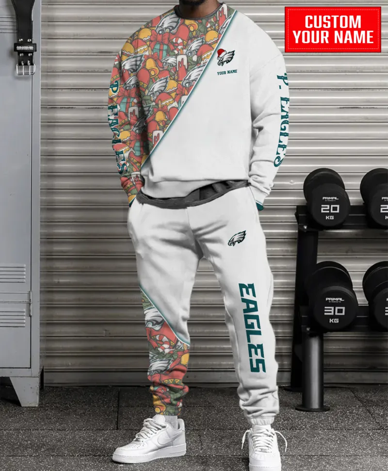 Philadelphia Eagles Personalized NFL Christmas Pattern Unisex Combo Sweater And Sweatpants - White CHS1090