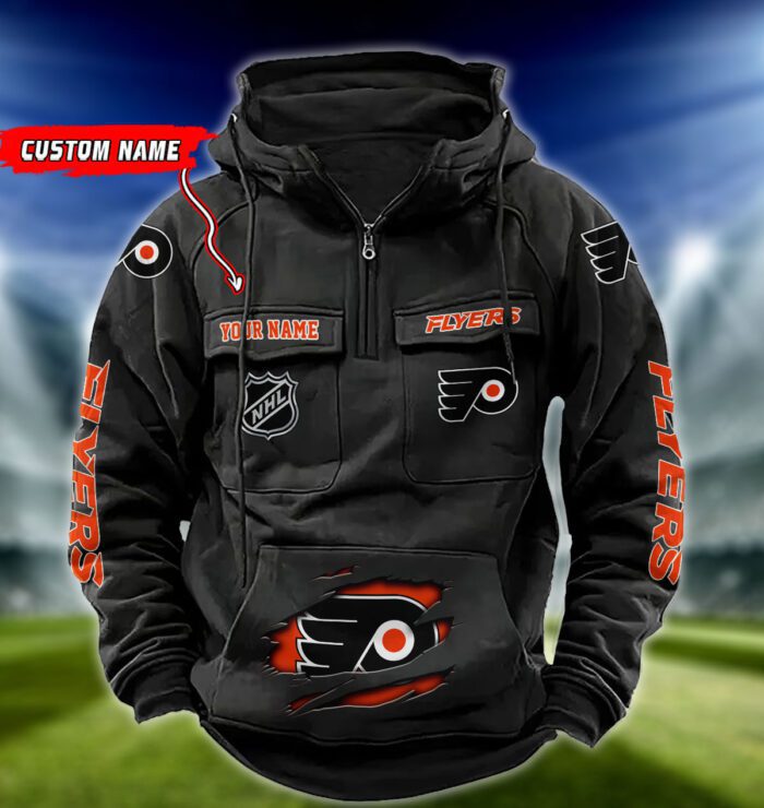 Philadelphia Flyers NHL Hockey Vintage Quarter Zip Hoodie Retro Hoodie Custom Name WRH1020