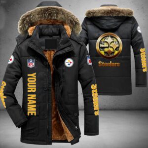 Pittsburgh Steelers NFL Personalized Golden Logo Parka Jacket Fleece Coat Winter