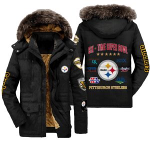 Pittsburgh Steelers NFL Six Time Super Bowl Champions Unisex Black Parka Jacket Fleece Coat Winter PJF1225