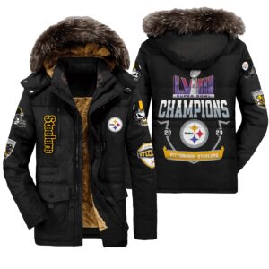 Pittsburgh Steelers NFL Super Bowl LVIII Unisex Black Parka Jacket Fleece Coat Winter PJF1227