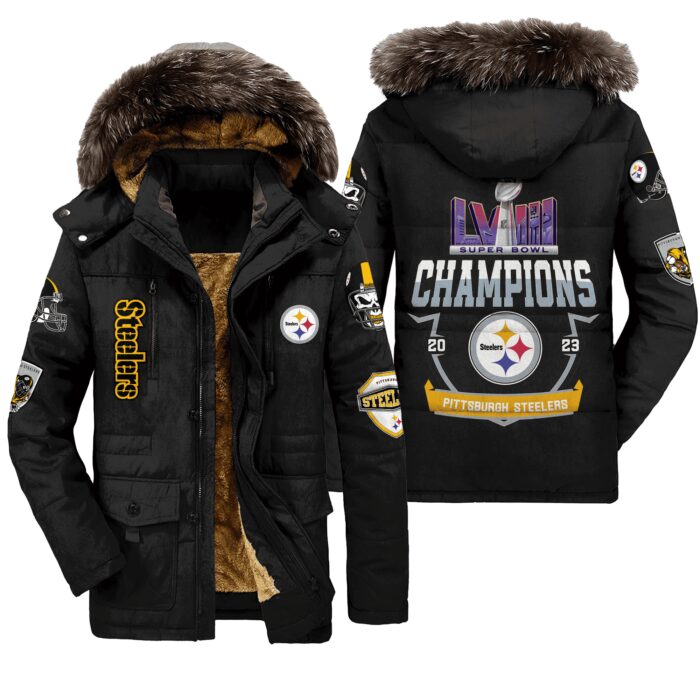 Pittsburgh Steelers NFL Super Bowl LVIII Unisex Black Parka Jacket Fleece Coat Winter PJF1227