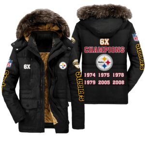 Pittsburgh Steelers X Super Bowl NFL Champions Unisex Black Parka Jacket Fleece Coat Winter PJF1229