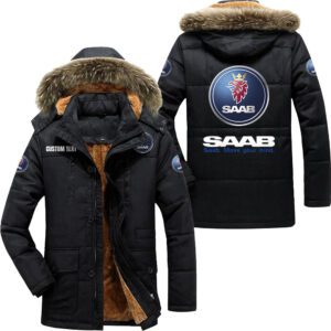 SAAB Hooded Fleece Parka Jacket Fleece Coat Winter Customize Name PJF1269