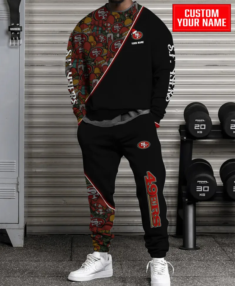 San Francisco 49ers Personalized NFL Christmas Pattern Unisex Combo Sweater And Sweatpants - Black CHS1059