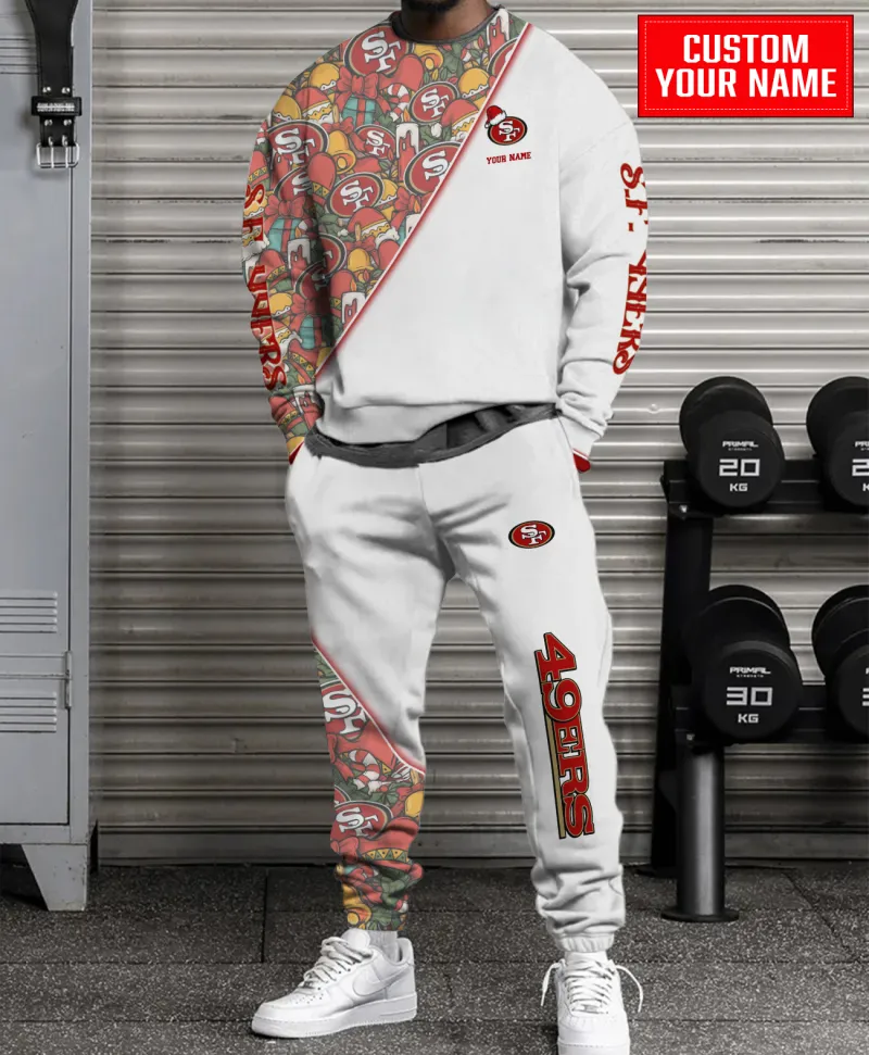 San Francisco 49ers Personalized NFL Christmas Pattern Unisex Combo Sweater And Sweatpants - White CHS1091