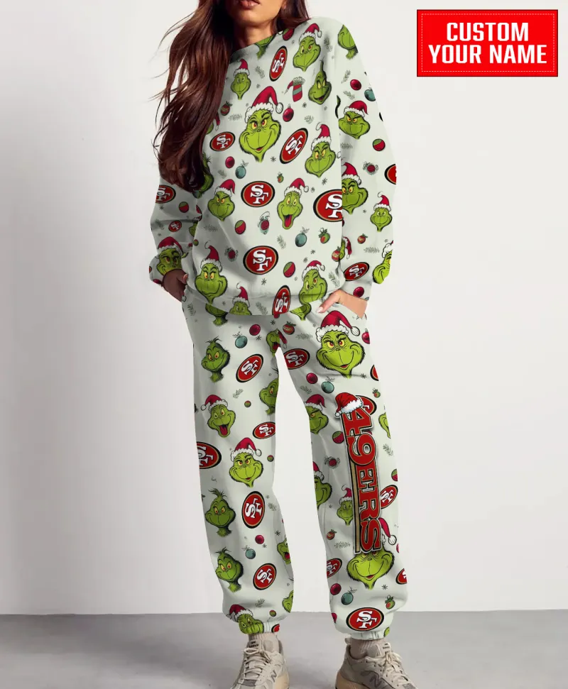 San Francisco 49ers Personalized NFL Grinch Pattern Sweater And Sweatpants  CHS1148