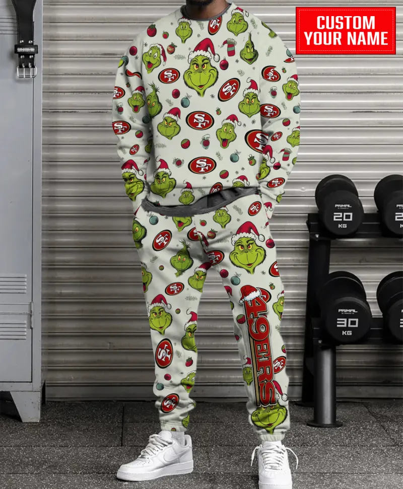 San Francisco 49ers Personalized NFL Grinch Pattern Sweater And Sweatpants  CHS1149